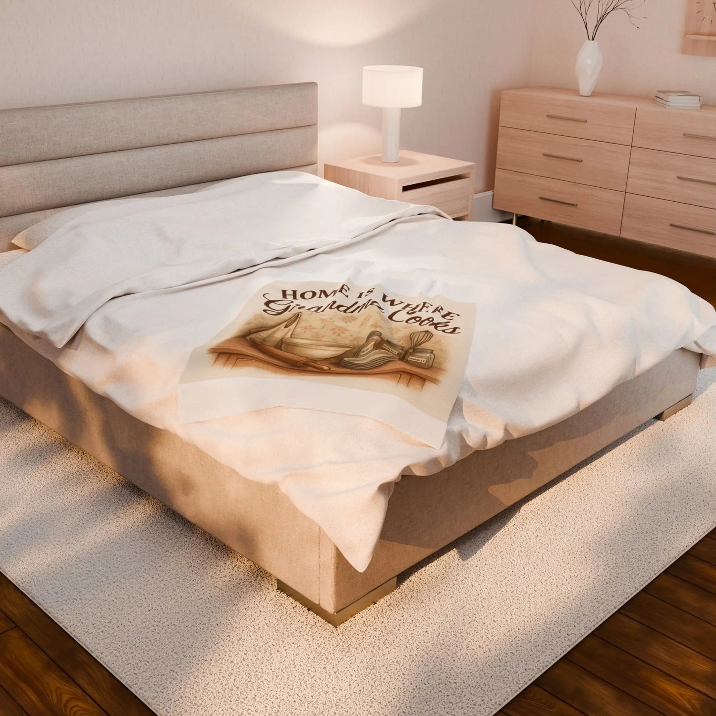 Velveteen Plush Blanket - "Home Is Where Grandma Cooks" Cozy Kitchen Throw - Print Yours Today