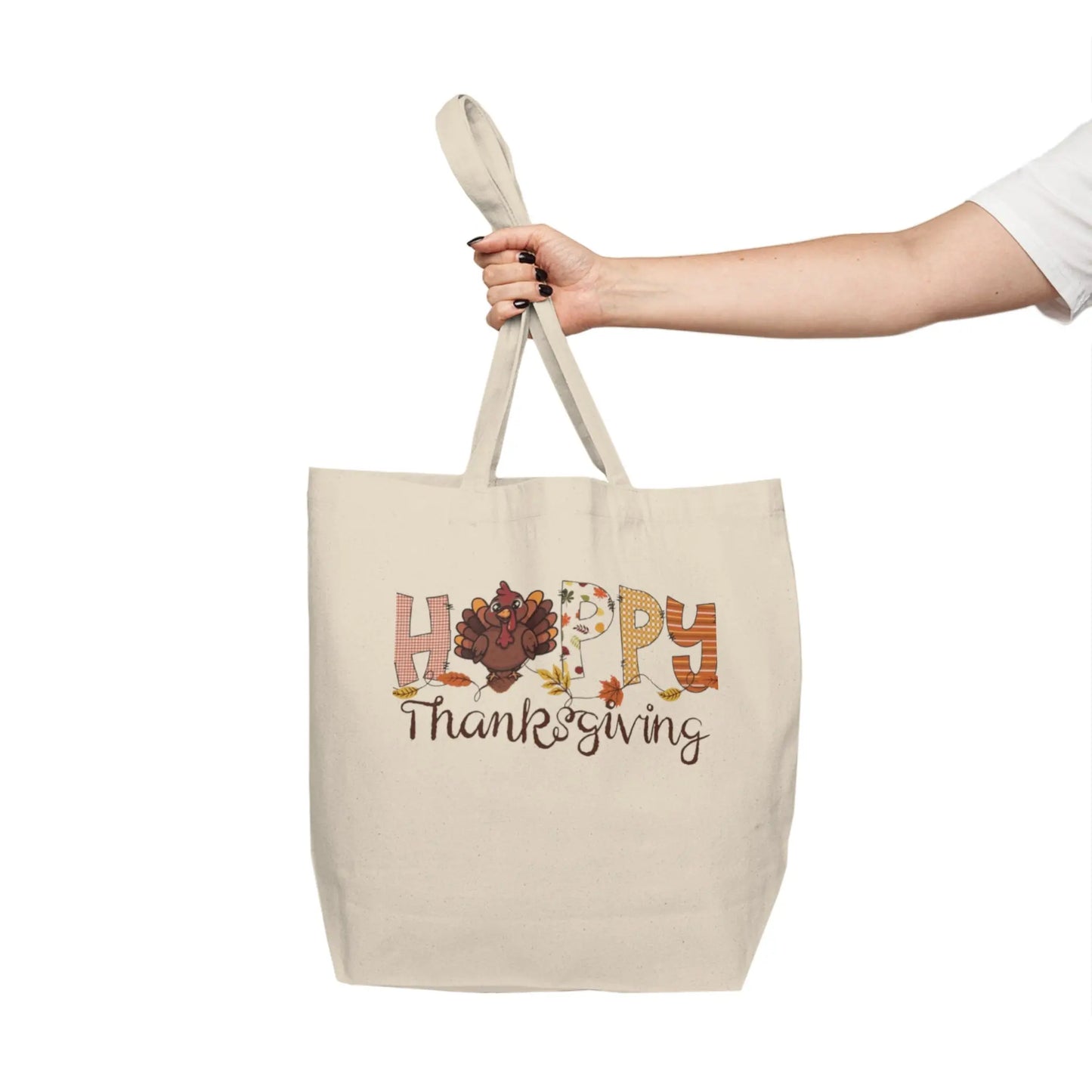 Happy Thanksgiving Canvas Tote — Festive Turkey Grocery & Market Shopping Bag - Print Yours Today