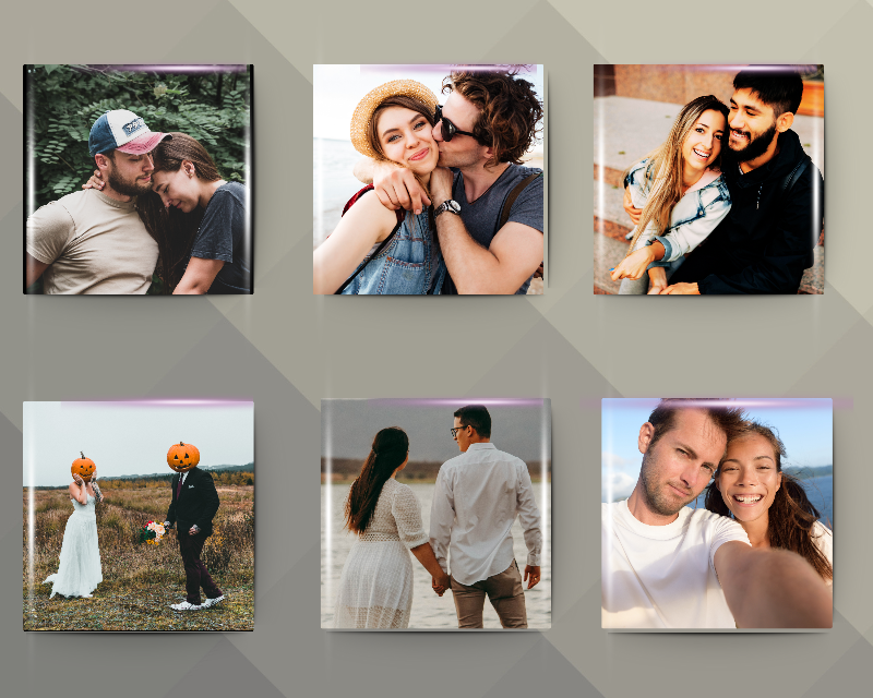 Close-up of vibrant 2.5 inch square baby photo fridge magnet print
