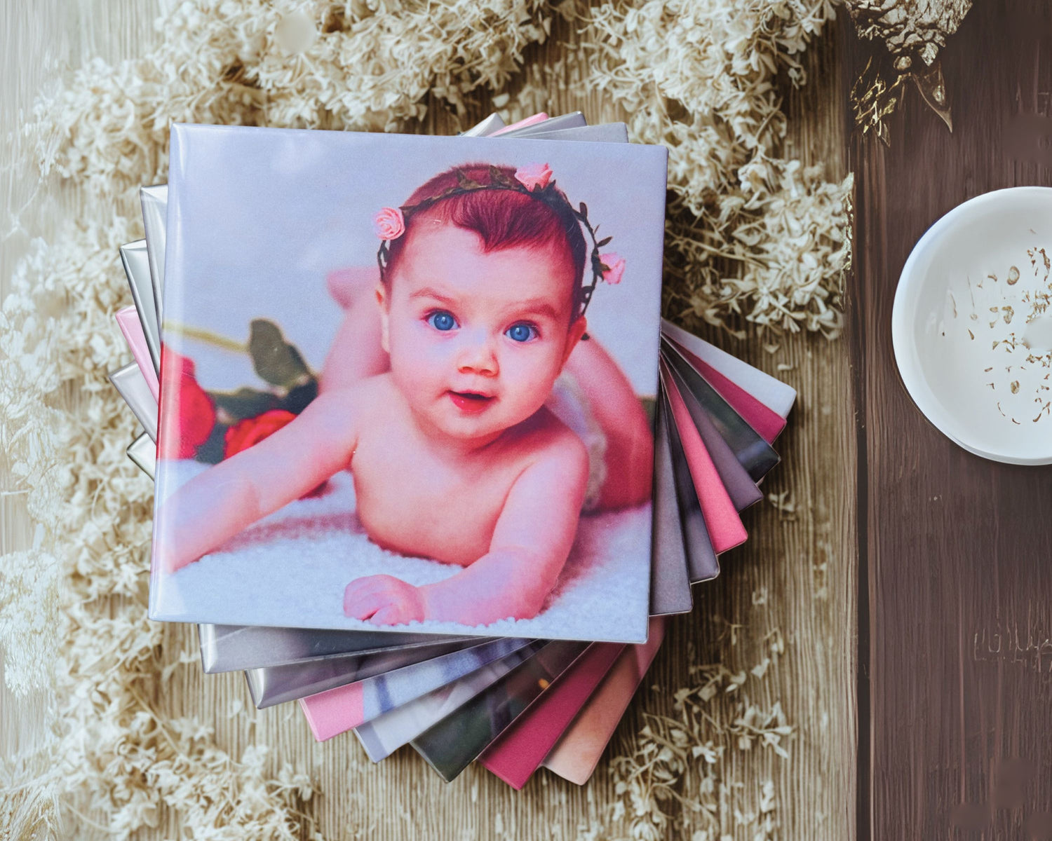 Square custom photo magnets for fridge – baby picture keepsake