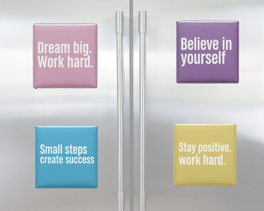 Close-up of custom text on magnet