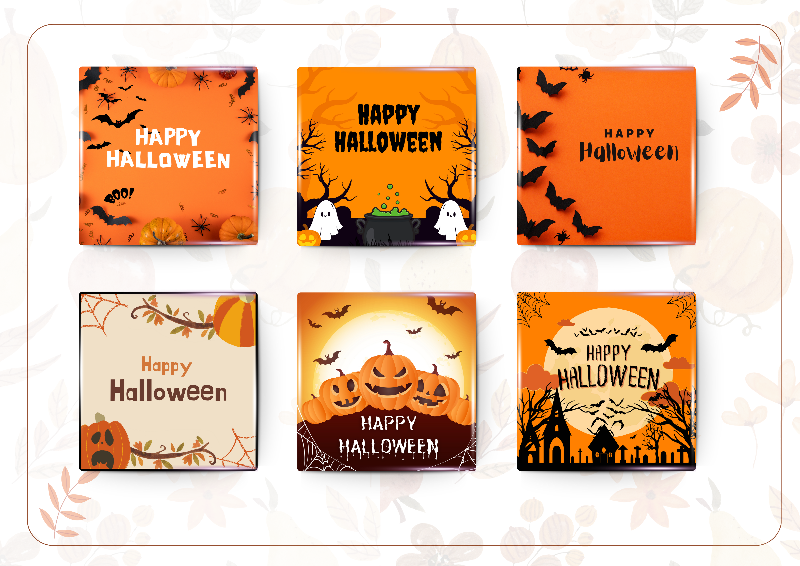 6 piece Halloween fridge magnets set front view