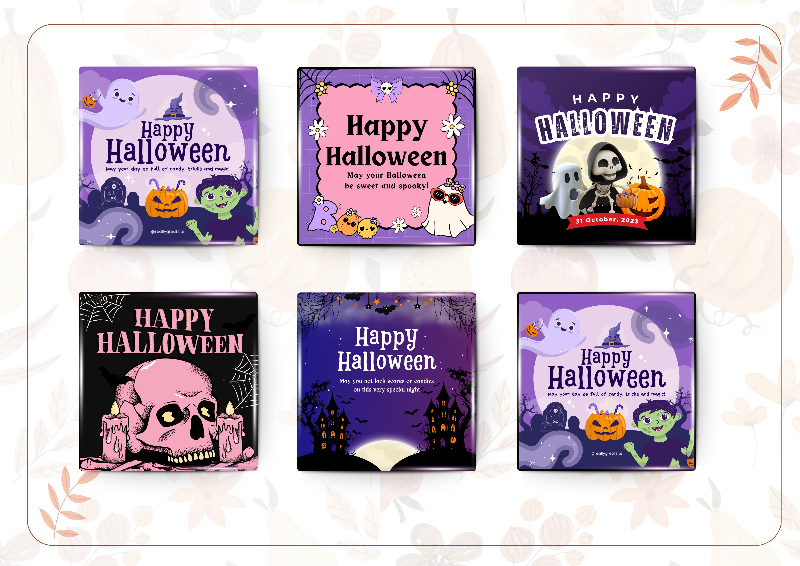 Group layout of 6 Halloween magnets