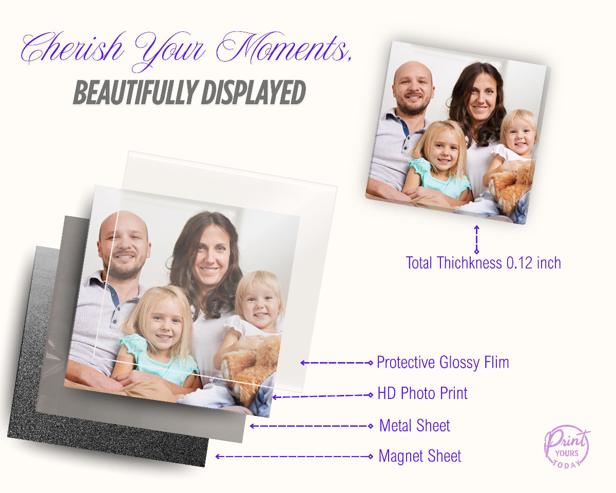 Custom photo fridge magnet shop—buy refrigerator magnets and flexible photo magnets.