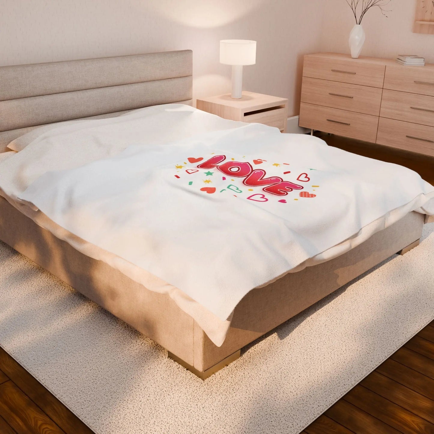 LOVE Graphic Velveteen Blanket | Galentine’s Friendship, Pink Red Heart Design - Print Yours Today