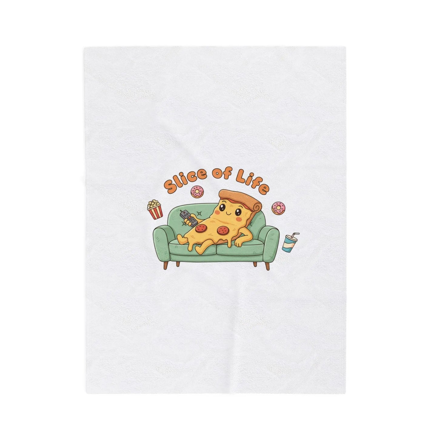 Slice of Life Pizza Couch Illustration Velveteen Blanket | Food Pun Comfort - Print Yours Today