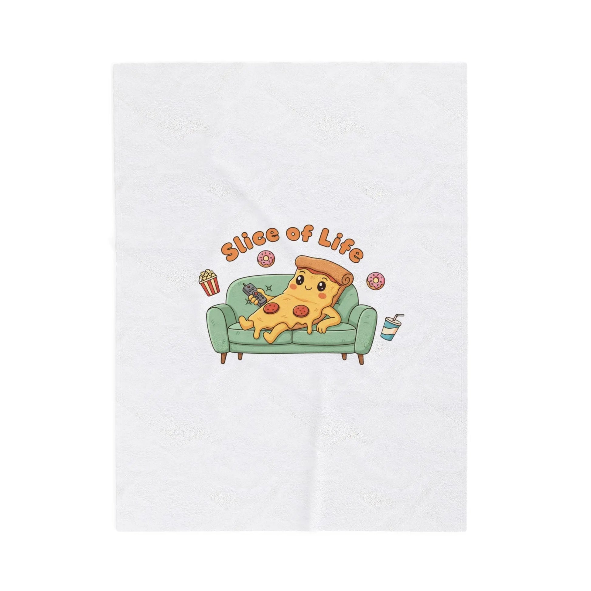 Slice of Life Pizza Couch Illustration Velveteen Blanket | Food Pun Comfort - Print Yours Today