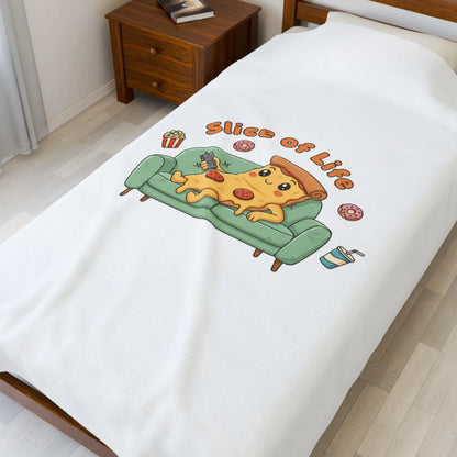 Slice of Life Pizza Couch Illustration Velveteen Blanket | Food Pun Comfort - Print Yours Today