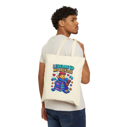 Tote Bag — "Leveling Up My Backlog" Gamer Canvas Tote (Retro Cute Game Controller Design)