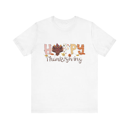 Happy Thanksgiving T-Shirt — Festive Turkey & Autumn Lettering Tee