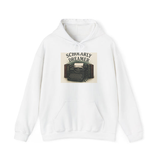 Scholarly Dreamer Hoodie — Vintage Typewriter Literary Sweatshirt