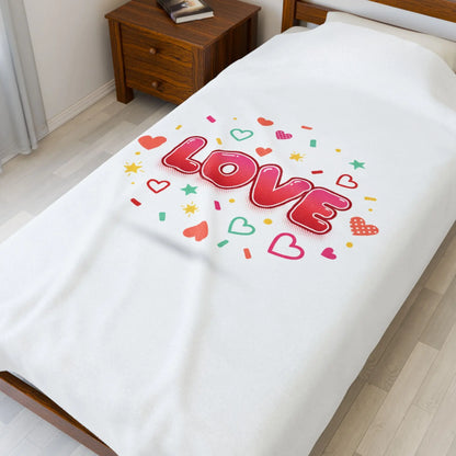 LOVE Graphic Velveteen Blanket | Galentine’s Friendship, Pink Red Heart Design - Print Yours Today