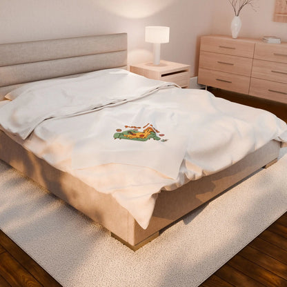 Slice of Life Pizza Couch Illustration Velveteen Blanket | Food Pun Comfort - Print Yours Today