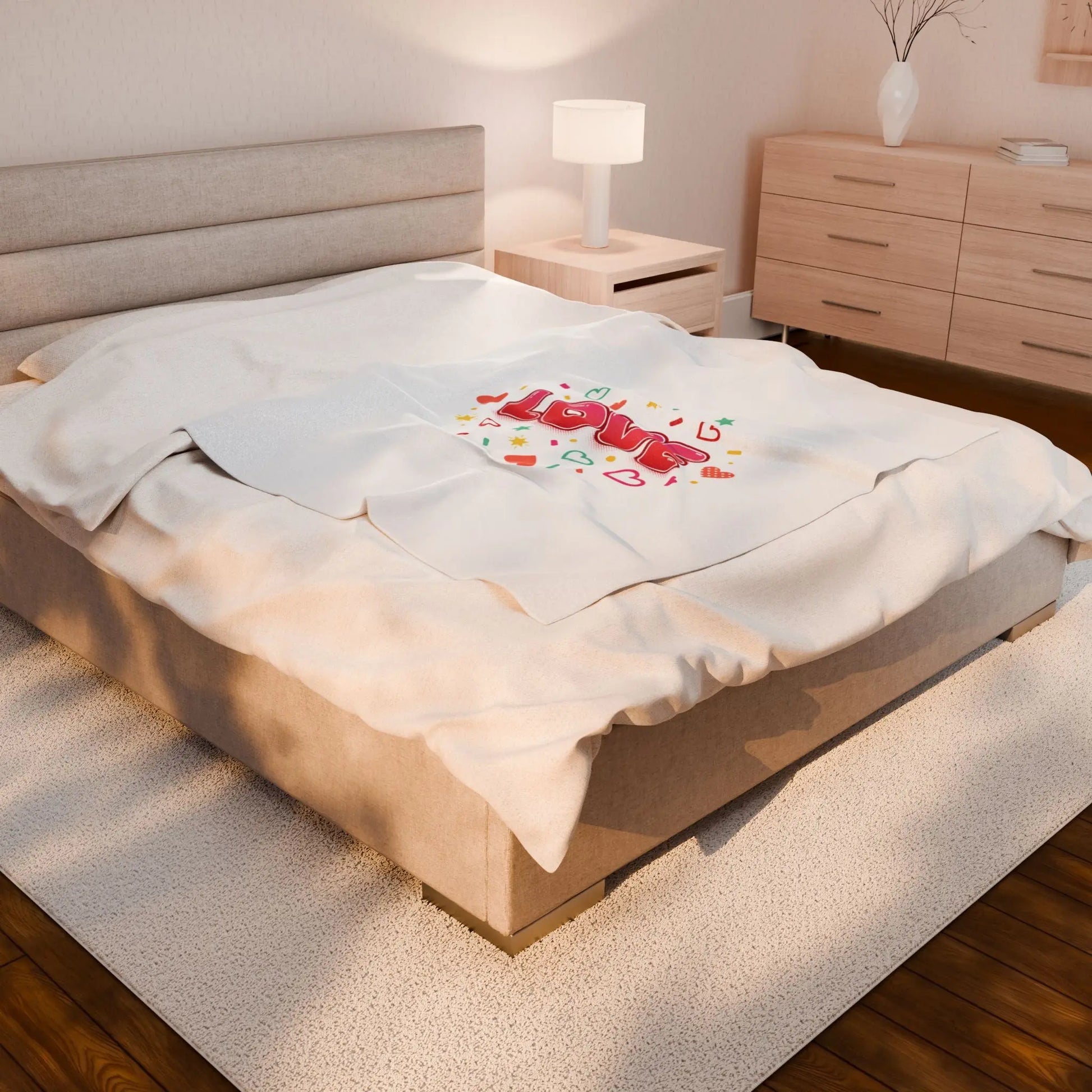 LOVE Graphic Velveteen Blanket | Galentine’s Friendship, Pink Red Heart Design - Print Yours Today