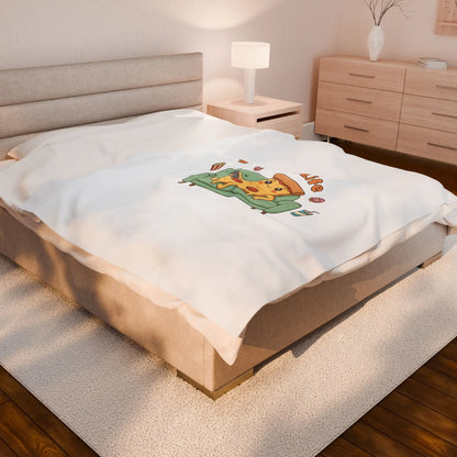Slice of Life Pizza Couch Illustration Velveteen Blanket | Food Pun Comfort - Print Yours Today