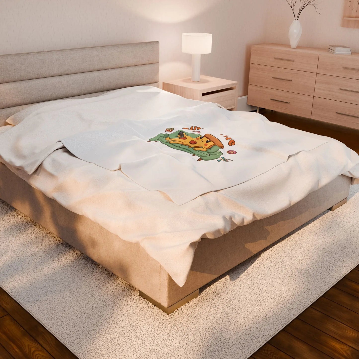 Slice of Life Pizza Couch Illustration Velveteen Blanket | Food Pun Comfort - Print Yours Today