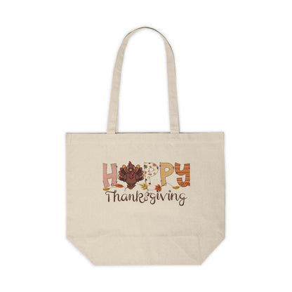 Happy Thanksgiving Canvas Tote — Festive Turkey Grocery & Market Shopping Bag