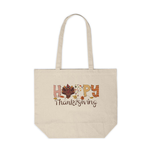 Happy Thanksgiving Canvas Tote — Festive Turkey Grocery & Market Shopping Bag