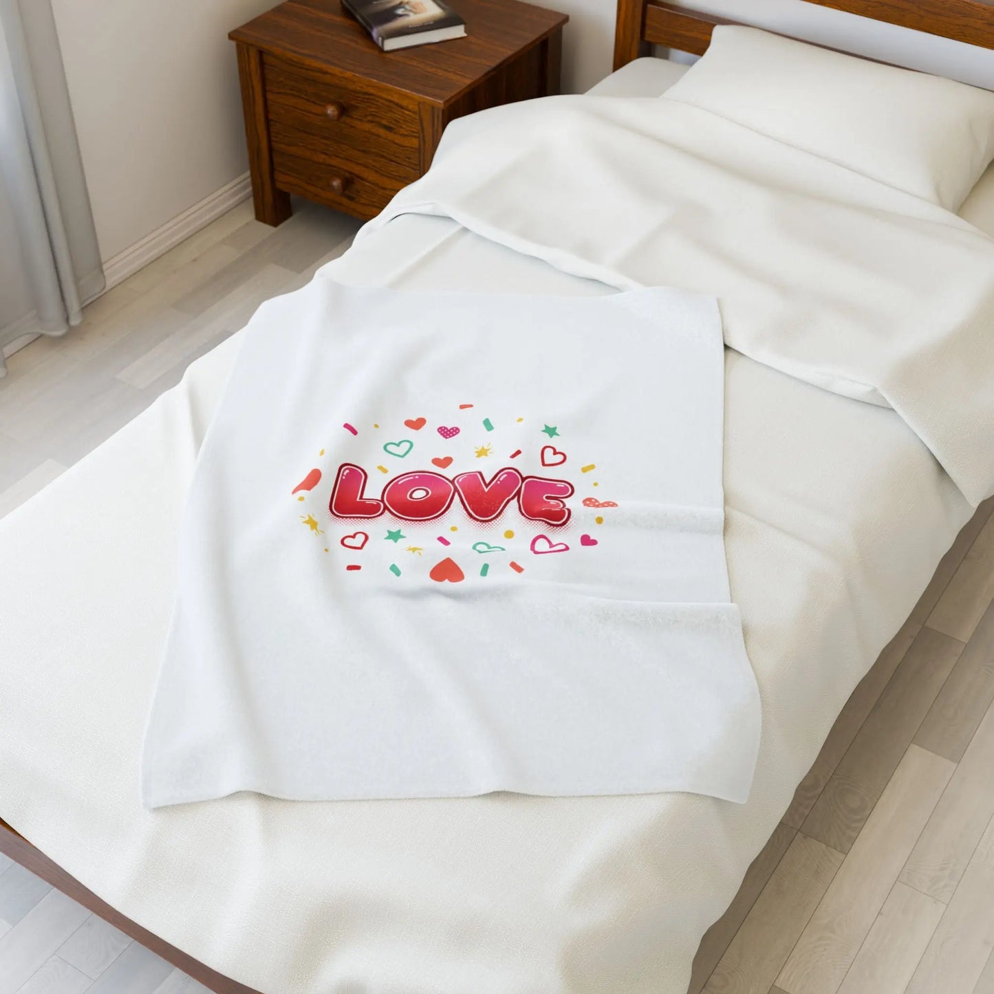 LOVE Graphic Velveteen Blanket | Galentine’s Friendship, Pink Red Heart Design - Print Yours Today