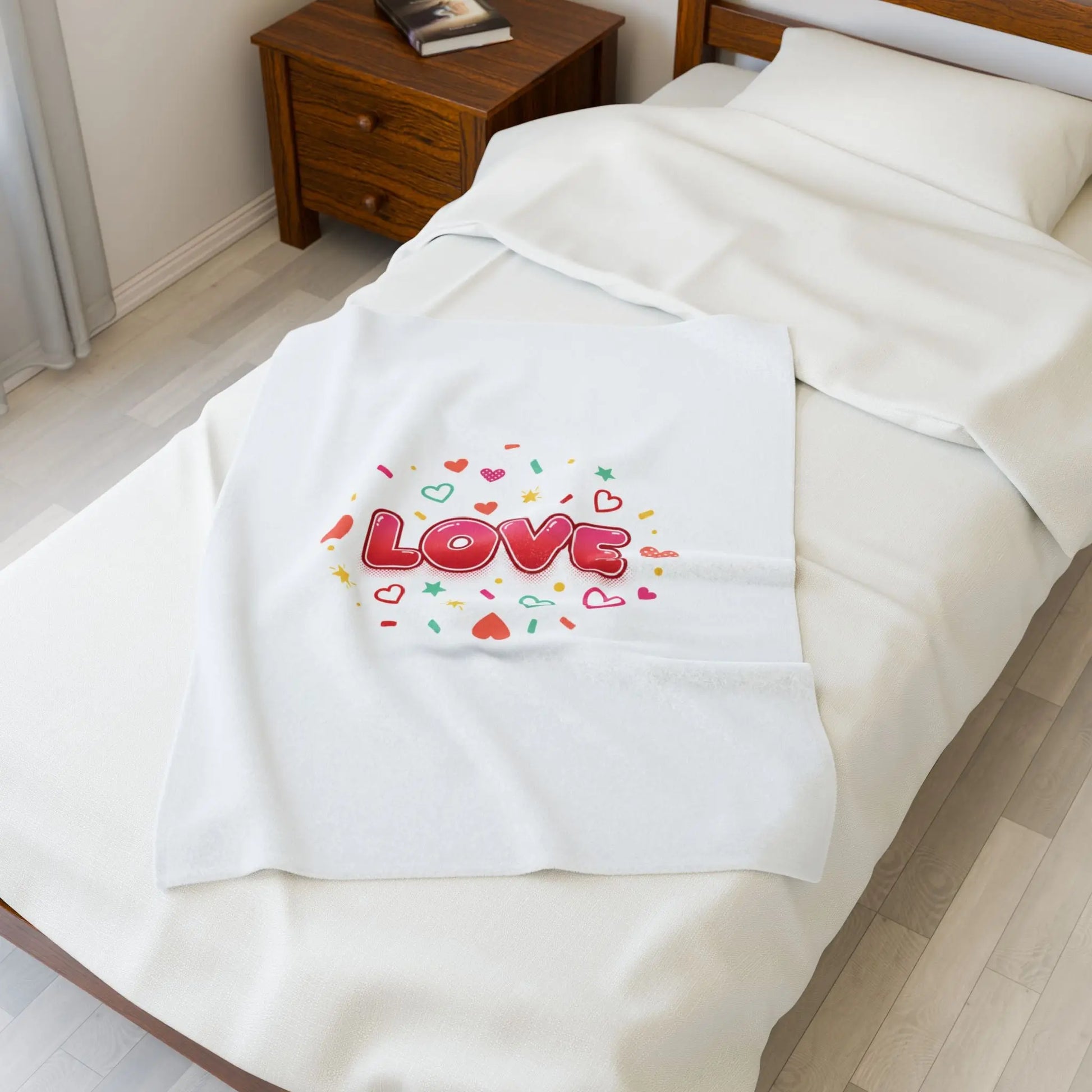LOVE Graphic Velveteen Blanket | Galentine’s Friendship, Pink Red Heart Design - Print Yours Today