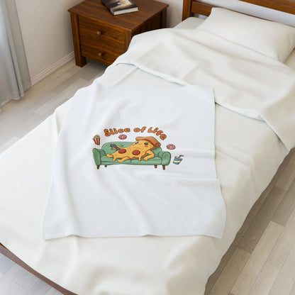 Slice of Life Pizza Couch Illustration Velveteen Blanket | Food Pun Comfort - Print Yours Today