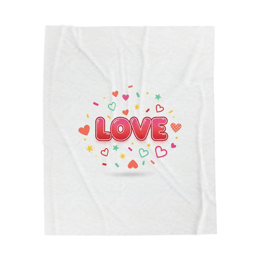 LOVE Graphic Velveteen Blanket | Galentine’s Friendship, Pink Red Heart Design - Print Yours Today