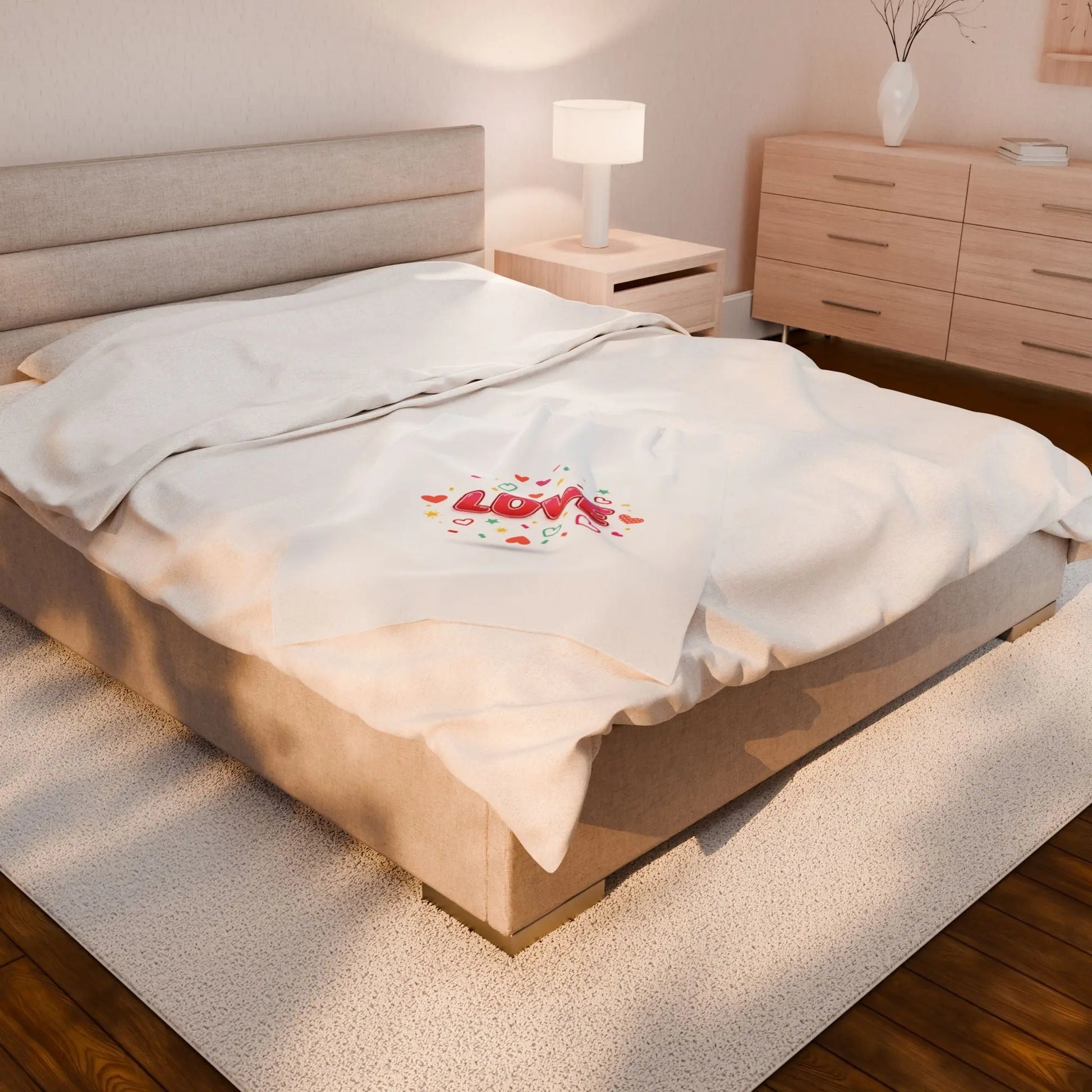 LOVE Graphic Velveteen Blanket | Galentine’s Friendship, Pink Red Heart Design - Print Yours Today