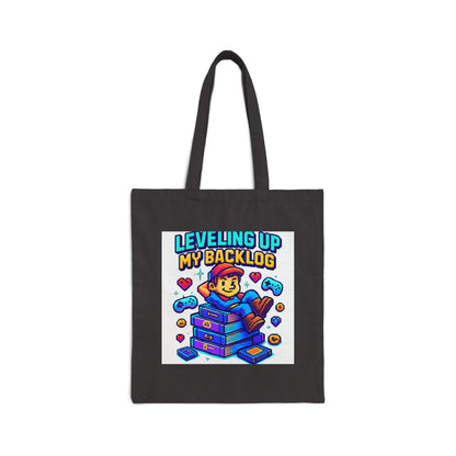 Tote Bag — "Leveling Up My Backlog" Gamer Canvas Tote (Retro Cute Game Controller Design)