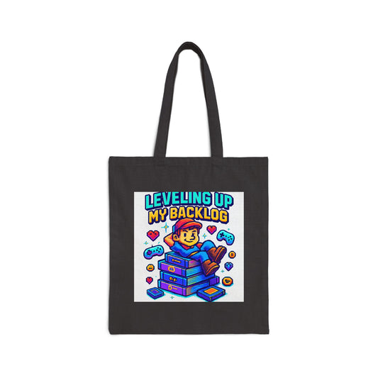 Tote Bag — "Leveling Up My Backlog" Gamer Canvas Tote (Retro Cute Game Controller Design)