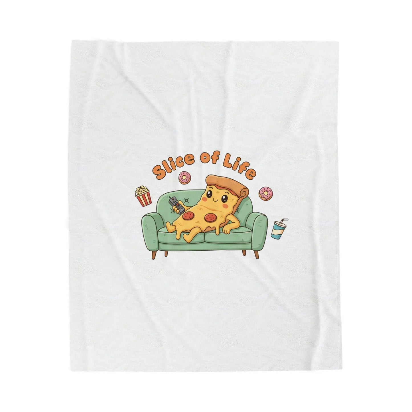 Slice of Life Pizza Couch Illustration Velveteen Blanket | Food Pun Comfort - Print Yours Today