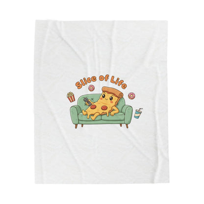 Slice of Life Pizza Couch Illustration Velveteen Blanket | Food Pun Comfort - Print Yours Today