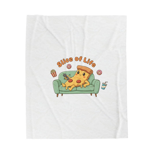 Slice of Life Pizza Couch Illustration Velveteen Blanket | Food Pun Comfort - Print Yours Today