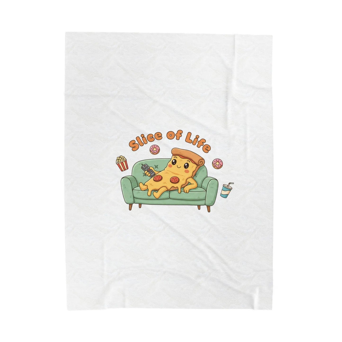 Slice of Life Pizza Couch Illustration Velveteen Blanket | Food Pun Comfort - Print Yours Today