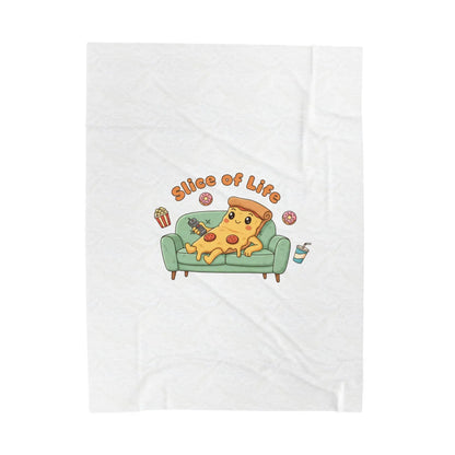 Slice of Life Pizza Couch Illustration Velveteen Blanket | Food Pun Comfort - Print Yours Today
