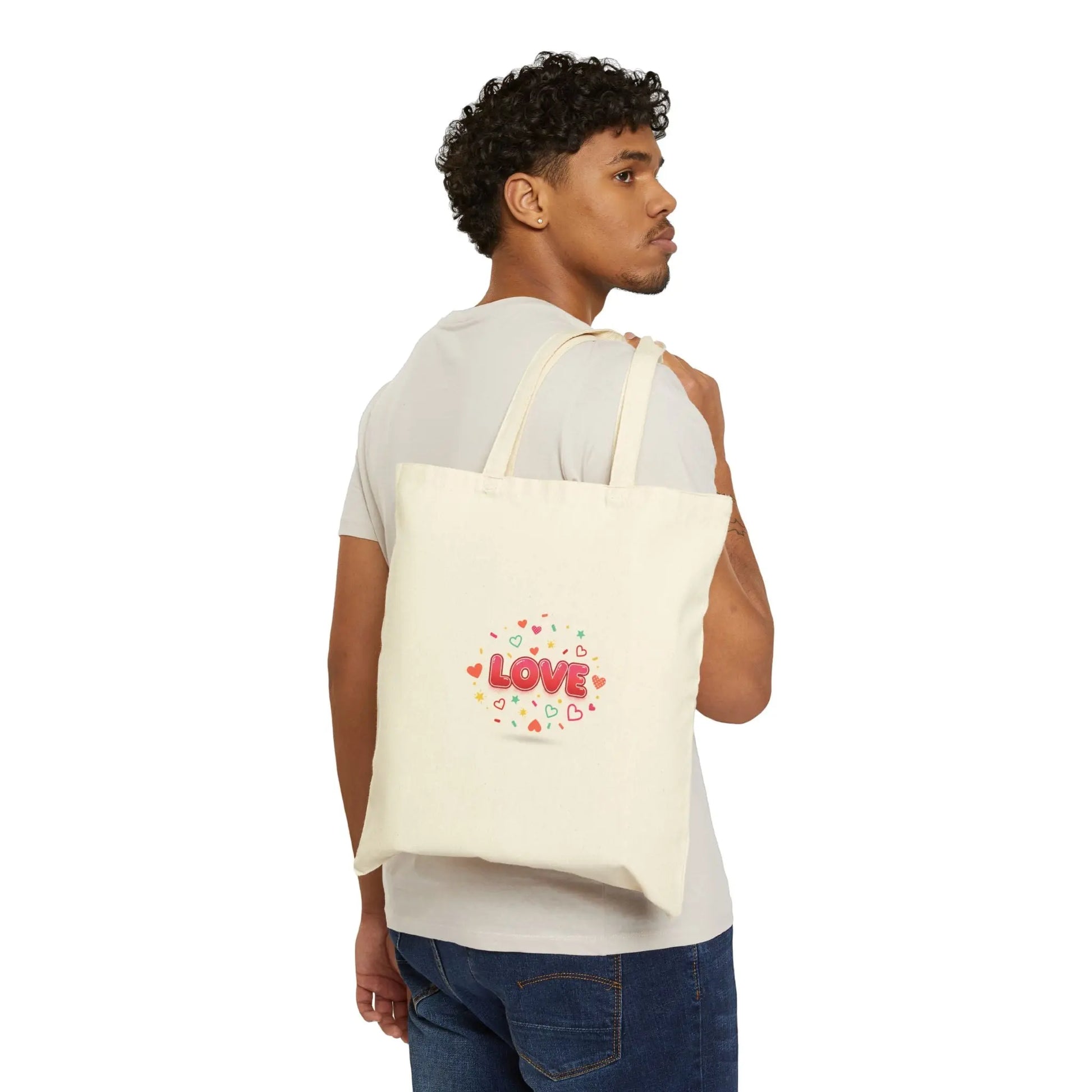 LOVE heart badge Tote | Galentine’s friendship, pink red typography - Print Yours Today