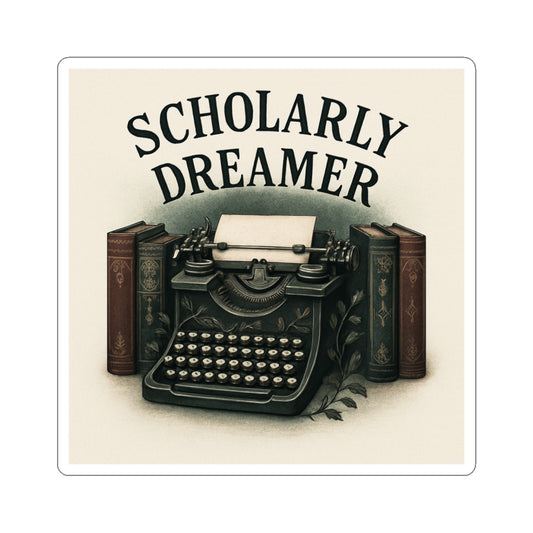 Scholarly Dreamer Typewriter Sticker — Vintage Bookish Laptop Decal