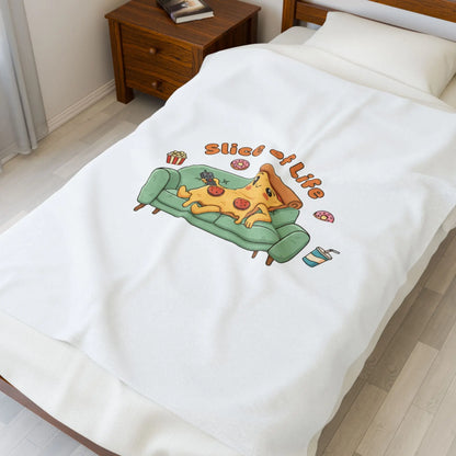 Slice of Life Pizza Couch Illustration Velveteen Blanket | Food Pun Comfort - Print Yours Today