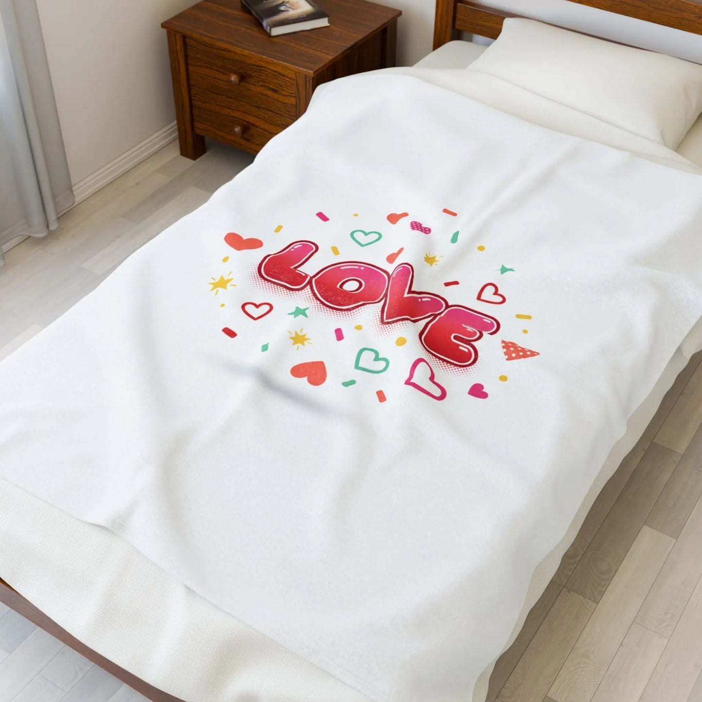 LOVE Graphic Velveteen Blanket | Galentine’s Friendship, Pink Red Heart Design - Print Yours Today