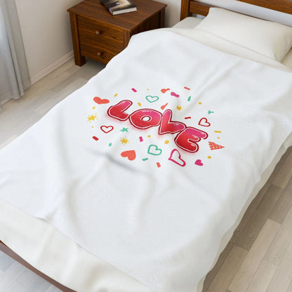 LOVE Graphic Velveteen Blanket | Galentine’s Friendship, Pink Red Heart Design - Print Yours Today