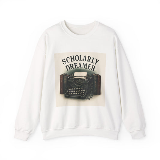 Scholarly Dreamer Sweatshirt — Vintage Typewriter Cozy Crewneck for Writers & Book Lovers