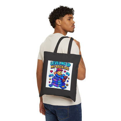 Tote Bag — "Leveling Up My Backlog" Gamer Canvas Tote (Retro Cute Game Controller Design)