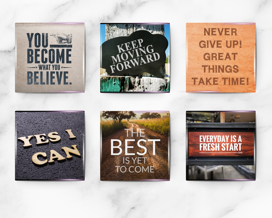 6 motivational quote magnets set — front view