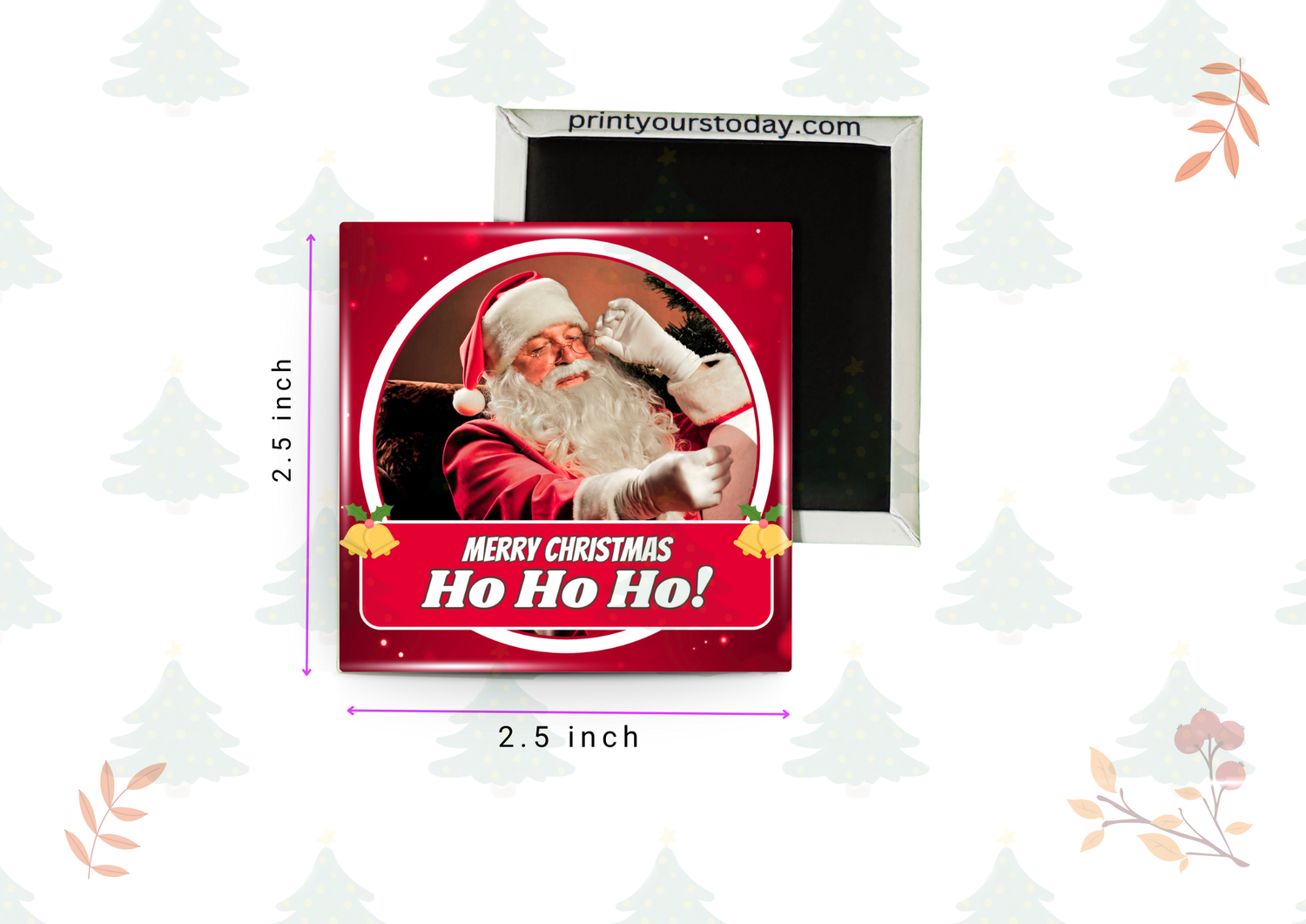 Custom Santa Christmas fridge magnet with personalized holiday photo
